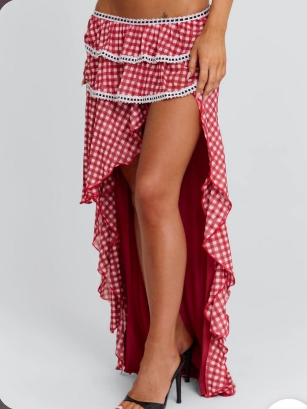 Red Gingham High-Low 2pc Ruffle Skirt Set🌸🩷🔥🔥🔥 - Picture 4 of 13